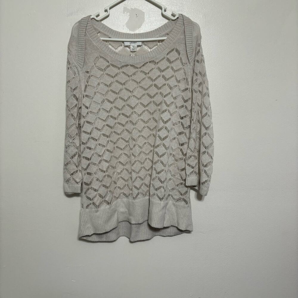 CJ Banks Light Gray Open Knit Geometric Sweater 2X